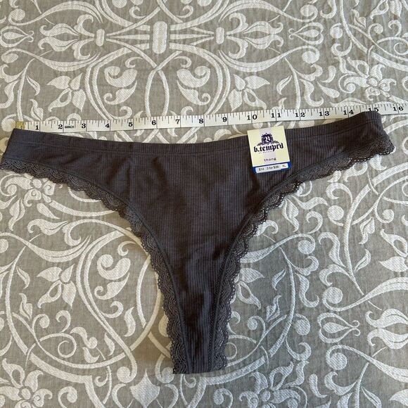 b.tempt'd Thong Women XL Gray Lace Scallop Stretch Intimate Comfy Preppy NWT - Picture 5 of 5